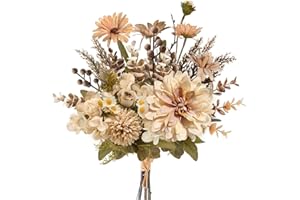 Peauley künstliche Blumen Seidentischdekoration Faux Plastik Florale Tischdekoration für Zuhause mit Rosen, Löwenzahn, Gänseblümchen, Hortensien, Eukalyptus, Chrysanthemen und Stechpalmenbeeren