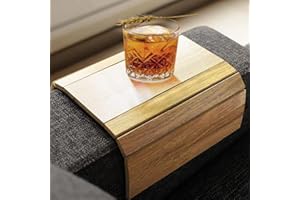 BESTO Sofa Arm Tray, Foldable Couch Tray Wooden Armrest Tray, Sofa Tray & Organiser for Drinks, Snack, Magazine, and Remote - Square Couch Protector Tray with Non-Slip Backing – Armrest Tray (Brown)