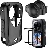 3 in 1 Protection Accessories Kit for Insta360 X6, Silicone Case + Lens Protector + 2 Pack Tempered Glass Screen Protector fo
