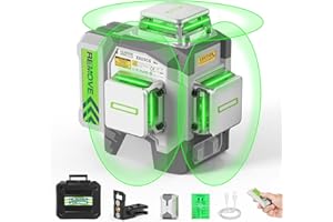 Huepar Pro Niveau Laser Autonivelant 3x360°, Laser Chantier Extérieur en 3D Vert Pour la Construction, Batterie Rechargeable 8000mAh, Télécommande, Support Magnétique et Mallette ZK03CG-S