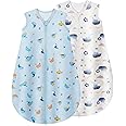 Yukkidds Baby Sleeping Bag 0.5 Tog 100% Cotton Lightweight and Breathable Summer Sleeping Bag for Baby Newborn 6-12 Months 2 Pack Blue Ship