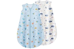Yukkidds Schlafsack Baby Sommer 100% Baumwolle Sommerschlafsack 0.5 Tog 0-6 monate Neugeborene Schlummersack 60 cm für kleine Jungen und Mädchen 2 Pack Blaues Schiff