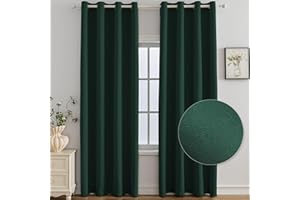 Ystyle Tende Oscuranti per Interni 2 Pezzi, 140x280 CM, Termiche Isolanti, Anti-Rumore, con Anelli, Tenda Moderna Per Camera da Letto e Soggiorno, Verde Scuro
