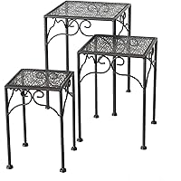 Spetebo Metall Pflanzenständer schwarz - 3er Set - Blumentopfständer Blumenhocker Hocker Beistelltisch eckig