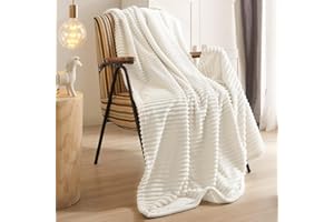 QOFLY Koc do przytulania, 100 x 150 cm, biały, koc polarowy na kanapę, miękki i ciepły, koc dziecięcy, z mikrofibry, puszysty koc na sofę, koc na kanapę,