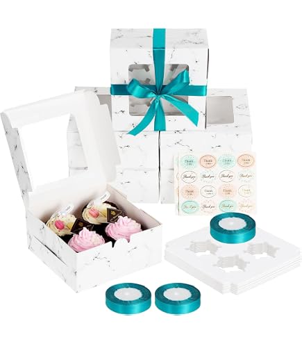 50 scatole per cupcake a 4 fori, per il trasporto di muffin, con finestra di visualizzazione, scatola per torte, contenitore per cupcake, scatola per il trasporto di torte ideale per prelibatezze