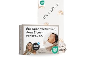 ‎SÄMANN Sämann Spannbettlaken Spannbetttuch 100x100 cm - 100% Bio Baumwolle - Bettlaken für Laufgitter - Organic Magical Rainbow