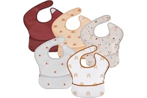 Soarwg Kids Baby Lätzchen Set 5 Stk. Kleinkind Fütterlätzchen mit Auffangschale, Klettverschluss Superleicht Wasserdicht Waschbar Schmutzabweisend