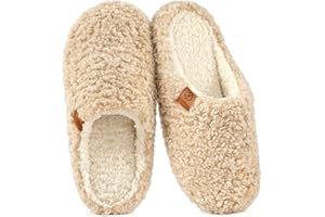 EverFoams Women's Mule Slippers Comfy Warm Shearling Lightweight Breathable Memory Foam Anti-Slip House Shoes