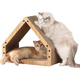 FUKUMARU Cat Scratcher, Extra Long 42 cm Cardboard Scratcher in House Shape for Cats, Sturdy Scratching Board for Cats Made o