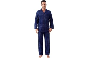 GLOBAL Pyjamas Herr Flanell Bekväm Sovkläder Lång Mjuk Bomull Set Herr Långärmad Rund Hals Och Rutiga Byxor