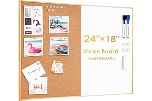 ARCOBIS Korktafel, Whiteboard-Kombination, 60 x 45 cm, Pinnwand mit Goldenen Rahmen, Magnetische, Trocken Abwischbare Tafel und Korktafel für die Wand, Sichttafel für Zuhause, Büro, Schule