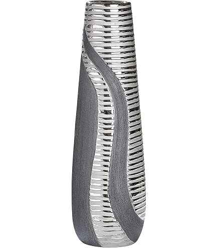 Vaso Anphora Ovale In Ceramica Bianco Con Righe Nere E Dettagli Oro – 7x24x36h Cm - Home In Art
