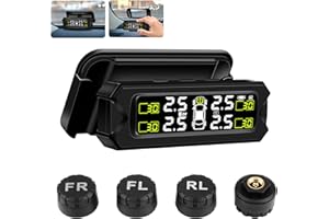 Jansite 【Newest】 TPMS Tyre Pressure Monitoring System Detachable Bracket 14-87Psi Wireless Adjustable Angle with 4 External Sensors Solar/USB Charging Car Alarm System