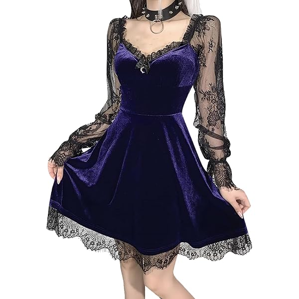 Robe Mini Gothique Steampunk En Dentelle Et Velours Noir - Neuve Avec Étiquettes, Manches Longues
