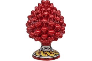 Sicilia Bedda - Pigna Siciliana con Piede Decorato - Modello Maioliche - Ceramica di Caltagirone (Altezza 17 x 10, Rosso)