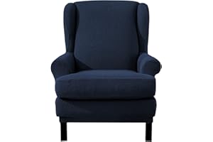 EBETA Jacquard Funda de Sillón Funda Orejero elástica, Funda Cubre Sillón Relax 1 Plaza, Funda Cojín Independiente (Azul Oscuro)