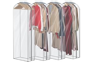 Syeeiex Hanging Garment Bags, 60" Dress Bags Covers Long with Side Zipper, Dress Covers Garment Bags Full Length, Transparent Clothes Covers for Dresses, Coats, Suits, 4 Pack