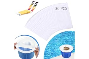 Mizijia 30 Chaussettes de Skimmer de Piscine, Filtres Élastiques avec Bandelettes de Test PH, Filet D'écumoire, Filtre Chaussette Skimmer Piscine pour Panier Piscine, Pool Skimmer Socks pour Piscines