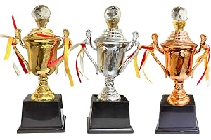 Set of Gold, Silver & Bronze Cup Trophy Award with Shinning Crystal, Logo Printing, Writings & Customisation Available (Gold Cup, Set of 1)