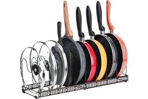 Toplife Range-casseroles Réglables, Rangement Couvercle Casserole Support en Acier Inoxydable Rangement Cuisine avec 10 Compartiments Convien pour Couvercle Poêles, Organiseur Casseroles - Brun