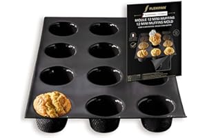 SILPAT Flexipan Moule à Muffins – 12 Mini Gateaux Moelleux Sucrés Salés - Cuisson Uniforme, Antiadhésif, Haute Résistance - Accessoire Patisserie, Cuisine - Parts Individuelles - Pratique, Démoulage Facile