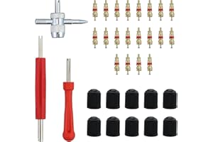 GUDQVOZIHG Lot de 33 kits de réparation de valve de pneu de voiture avec 20 noyaux de valve, 10 bouchons de valve, 3 clés de valve, outils pour réparation de pneus de voiture, moto, vélo