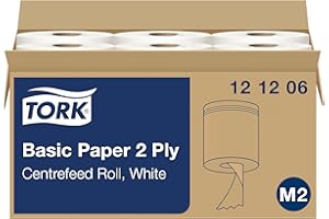 Tork 121206 Papier d'essuyage Basic avec maxi bobine à Dévidage Central M2 / Compatible avec le maxi distributeur M2 / 2 plis / 6 x 457 feuilles (20 x 35 cm)