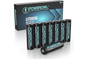 POWEROWL Pilas AA de Litio de Alto Rendimiento y Larga Duración, 1,5V Batería AA para Dispositivos de Alta Tecnología - Paquete de 8 (No Recargable)
