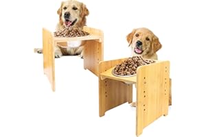 YY FOREYY FOREYY Set of 2 Raised Pet Bowls for Cats and Small Dogs - Bamboo Tilted Single Elevated Dog Cat Food and Water Stand Feeder with 2 Stainless Steel Bowls and Anti Slip Feet for Comfort Feeding(Large)