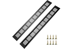 QWORK® 2 stycken ventilationsgaller, 400 x 50 mm aluminium, svart, rektangulärt galler för luftcirkulation i skåp, kök och ba