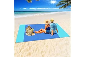 OUGEP Tapete de Praia, 200 x 210 cm, Alfombra Playa, Manta de Praia Grande Anti-areia Manta de Piquenique Impermeável com 4 Pregos, Para a Praia Piquenique, Parque, Caminhadas, Viagens ao ar Livre (Azul)