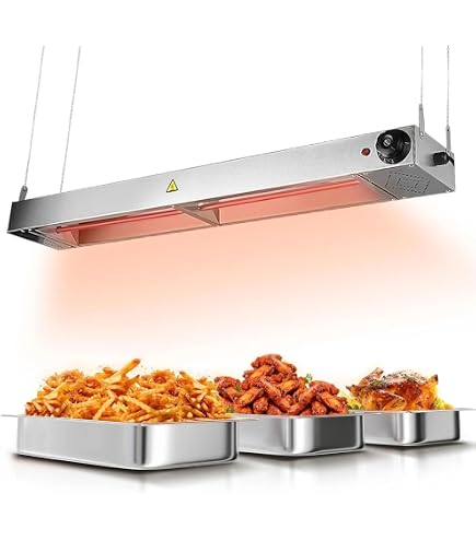 Lampe Chauffante Infrarouge Double 500W Pour Aliments - 3 Hauteurs Réglables, Idéal Restaurant, Hôtel, Cafétéria (Double Tête)