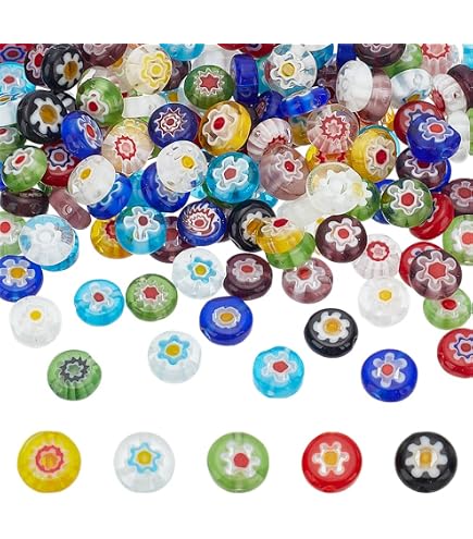 OLYCRAFT Circa 212 ~ 218 pezzi fatti a mano fiore Millefiori perline in vetro lavorato a lume 4 mm 6 mm 8 mm perline rotonde in vetro foro 1 mm perline mosaico