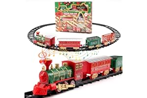 DONGQI Tren Arbol De Navidad Electrico con Faros y Sonido Real Centro Navideño, a Batería, Decoración De Navidad Regalos para Niños