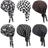 6 Pieces Adjustable Kitchen Hats, Unisex Japanese Style Chef Bandana for Men and Women, Professional Chef Hat (Black, Brown,