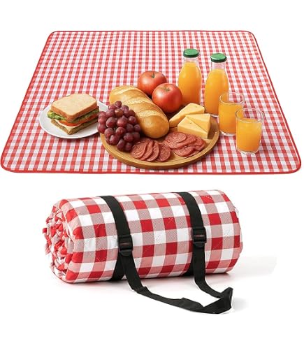 Extra Große Picknickdecke Wasserdicht – 190x147 Cm, Campingmatte, Leicht & Tragbar, Rot/weiß Kariert