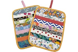Jukway 2er schöne Topflappen für Küche, 100% Baumwolle, handgefertigt, Stilvolle Patchwork-Tischsets, hitzebeständige Matten, Pads mit Tasche, waschbar Platzsets Küchenhelfer für Kochen Backen