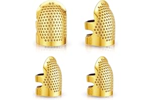 APAUSVCM 4 Pcs Sewing Thimble, Metal Sewing Thimble Finger Protector Adjustable Fingertip Grips Pads Accessories Quilting Craft Accessories for Household Projects (2 Sizes, Gold)