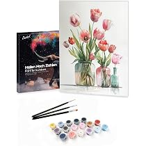 Bougimal Peinture par Numéro Adulte paysages avec Pinceaux et Acryliques Bricolage Peintures Kits, pour la Décoration Intérieure maison, Fleurs colorées 67, 28x35cm(avec cadre
