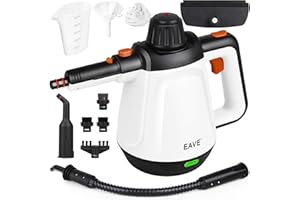 EAVE Nettoyeur Vapeur Portable, 110℃ Nettoyeur Vapeur à Main pour un Nettoyage Efficace, Polyvalent Vaporetto avec 10 Accessoires et Câble 5m pour Canapés, Tapis, Joints, Nettoyage sans chimie (Blanc)