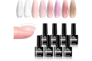 EBANKU 8 Couleurs Kit Gel Construction Ongle UV, 8 en 1 Builder Base Gel Nude Pink Gummy Base Pose Americaine Nail Extension UV/LED pour Extension Et Renforcement-Manucure de Réparation