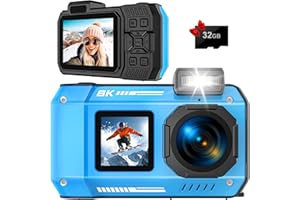 Digitalkamera, YISENCE 8K Robust Wasserdicht Staubdicht Stoßfest Digitalkamera mit 32GB Karte 70MP Autofocus Selfie mit zwei Bildschirmen 33FT Unterwasserkamera für Schnorcheln Digitale Kompaktkameras