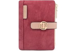 REETEE Monedero Mujer Cuero PU Cartera Pequeña Formato Corto Billetera con Cremallera, Tarjetero con 7 Ranuras para Tarjetas y Bolsillo Monederos (Rojo Vino)