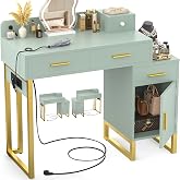 iSunirm White Makeup Vanity with USB and Type-C Charging Station, Makeup Table with 4 Drawers and Reversible Cabinet, Modern
