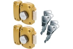 Vachette Lot de 2 Verrous de porte Bouton/Cylindre CYCLOP - Ouverture avec clé identique - Verrou à Bouton intérieur, Clé extérieur - Cylindre ø 23mm, Longueur 45mm, 5 goupilles - 67600MN/SC - 6 clés