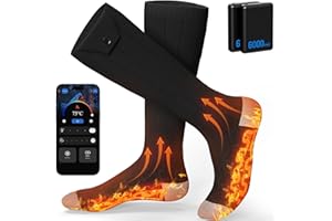 HFHOME Heated Socks for Men Women, 6000mAh Rechargeable Electric Heated Socks with APP & Battery Dual Control & 4 Heat Levels, Machine Washable Foot Warmers with Laundry Bag for Skiing Hiking Camping