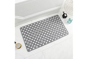 Non Slip Bath Mat Anti Mould Shower Mats TPE Bathroom Bathtub Mat Floor Shower Mats Anti Slip Antibacterial with Suction Cups & Drainage hole Perfect for Everyone Safety Grey 16.9" x 29.5"/43 x 75cm