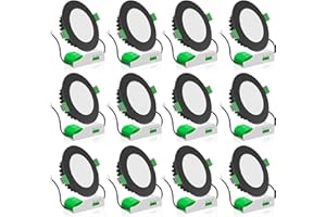 ‎ALUSSO ALUSSO LED Einbaustrahler 230V Schwarz Ultra Flach LED Spots Dimmbar 10W IP44 Bad Einbauleuchten Deckenspots, Warmweiß Neutralweiß Kaltweiß Einbauspots für Badezimmer Küche Wohnzimmer, 12er Set