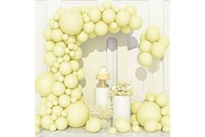OUSUGA Yellow Balloons, 106 pcs Pastel Yellow Balloon Garland Arch Kit 5 10 12 18 inch Macaron Light Yellow Latex Balloon with Ribbon for Girls Boys Birthday Party Sunflower Outdoor Wedding Picnic Decoration